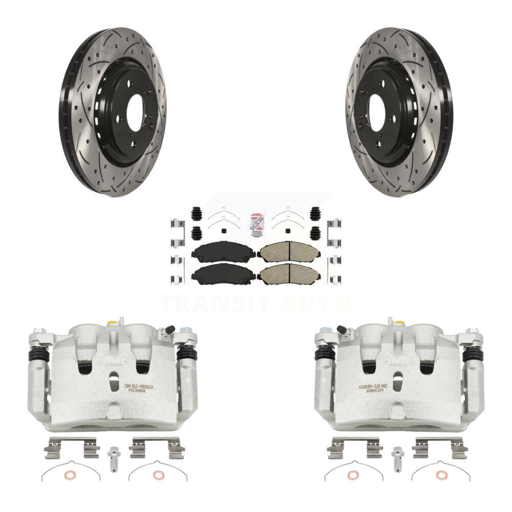 Front Brake Caliper Drill Slot Rotor Ceramic Pad Kit For Honda Pilot Ridgeline Acura MDX KCD-100359N