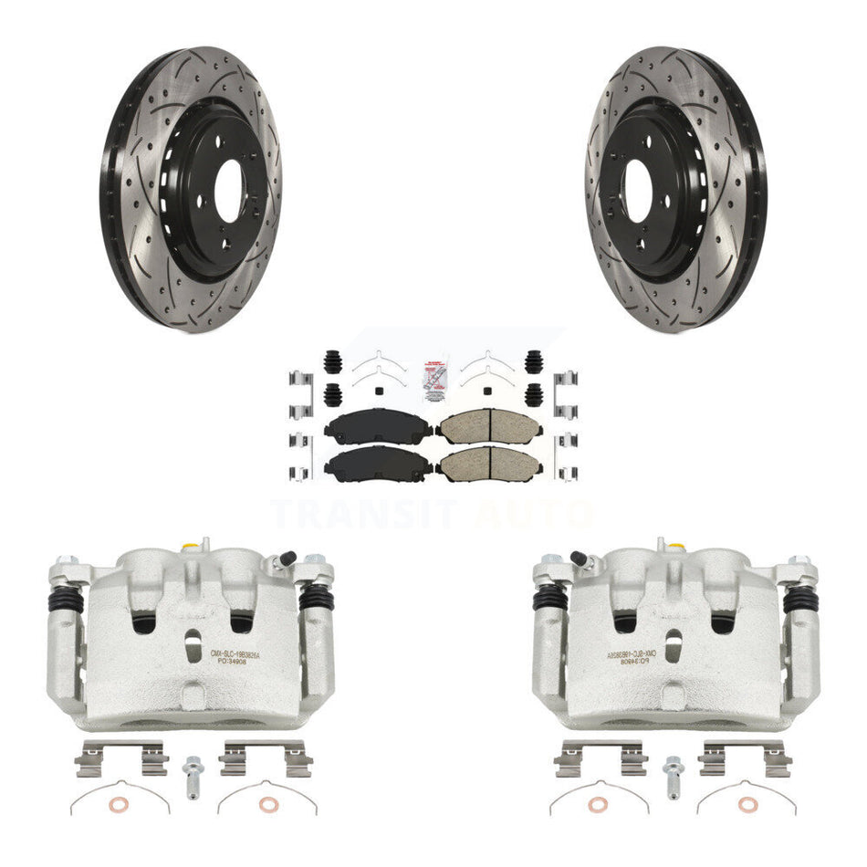 Front Brake Caliper Drill Slot Rotor Ceramic Pad Kit For Honda Pilot Ridgeline Acura MDX KCD-100359N