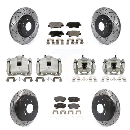 Front Rear Brake Caliper Drilled Slot Rotor Semi-Metallic Pad Kit (10Pc) For Hyundai Kia KCD-100359P