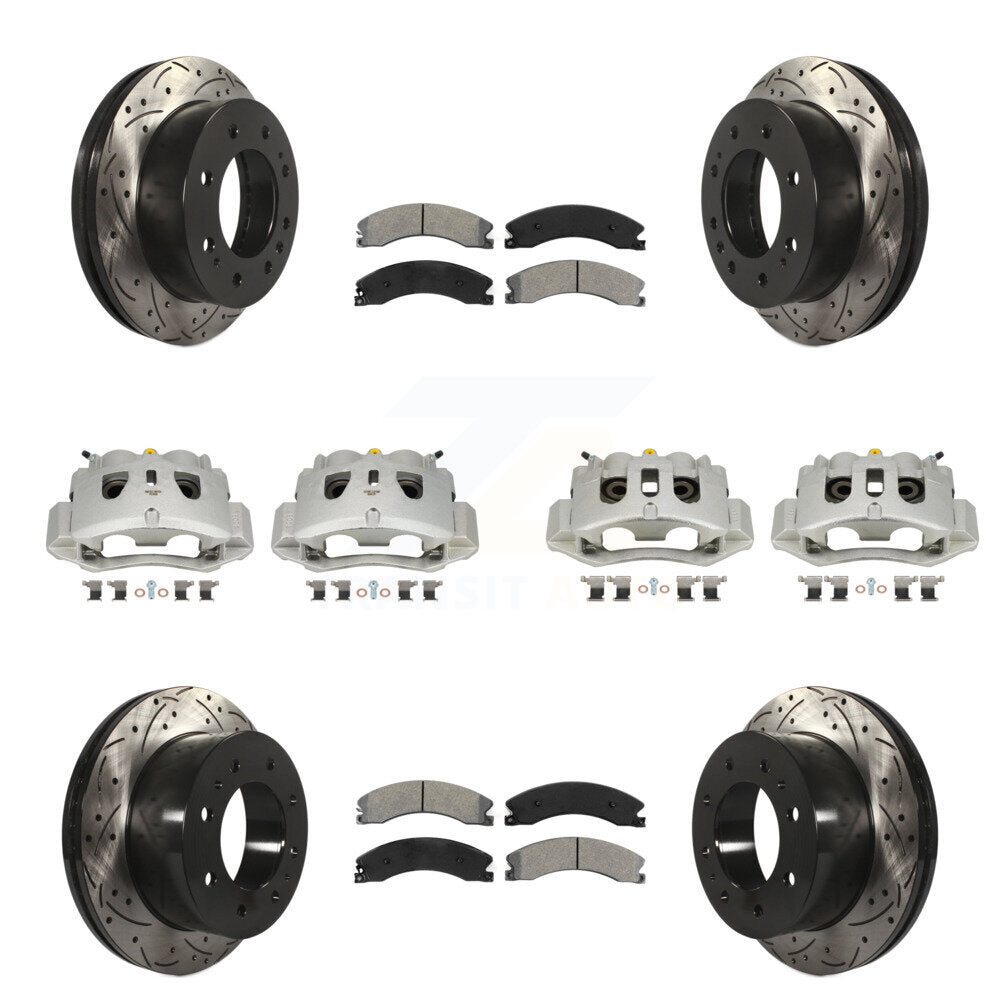 Front Rear Brake Caliper Drill Slot Rotor Semi-Metallic Pad Kit (10Pc) For GMC Chevrolet KCD-100359S