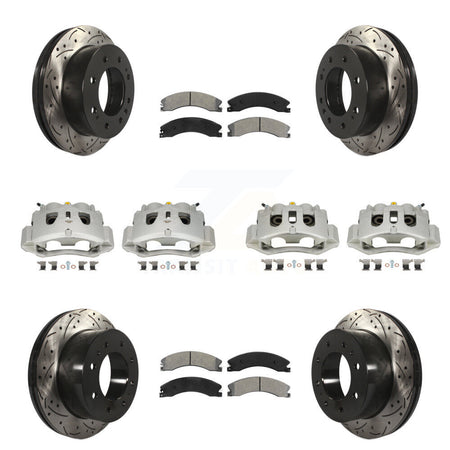Front Rear Brake Caliper Drill Slot Rotor Semi-Metallic Pad Kit (10Pc) For GMC Chevrolet KCD-100359S