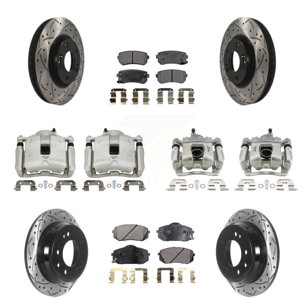 Front Rear Brake Coated Caliper Drill Slot Rotor Ceramic Pad Kit (10Pc) For Kia Sportage KCD-100359T