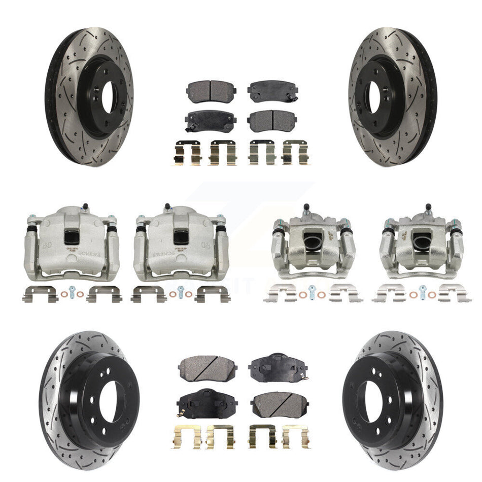 Front Rear Brake Coated Caliper Drill Slot Rotor Ceramic Pad Kit (10Pc) For Kia Sportage KCD-100359T