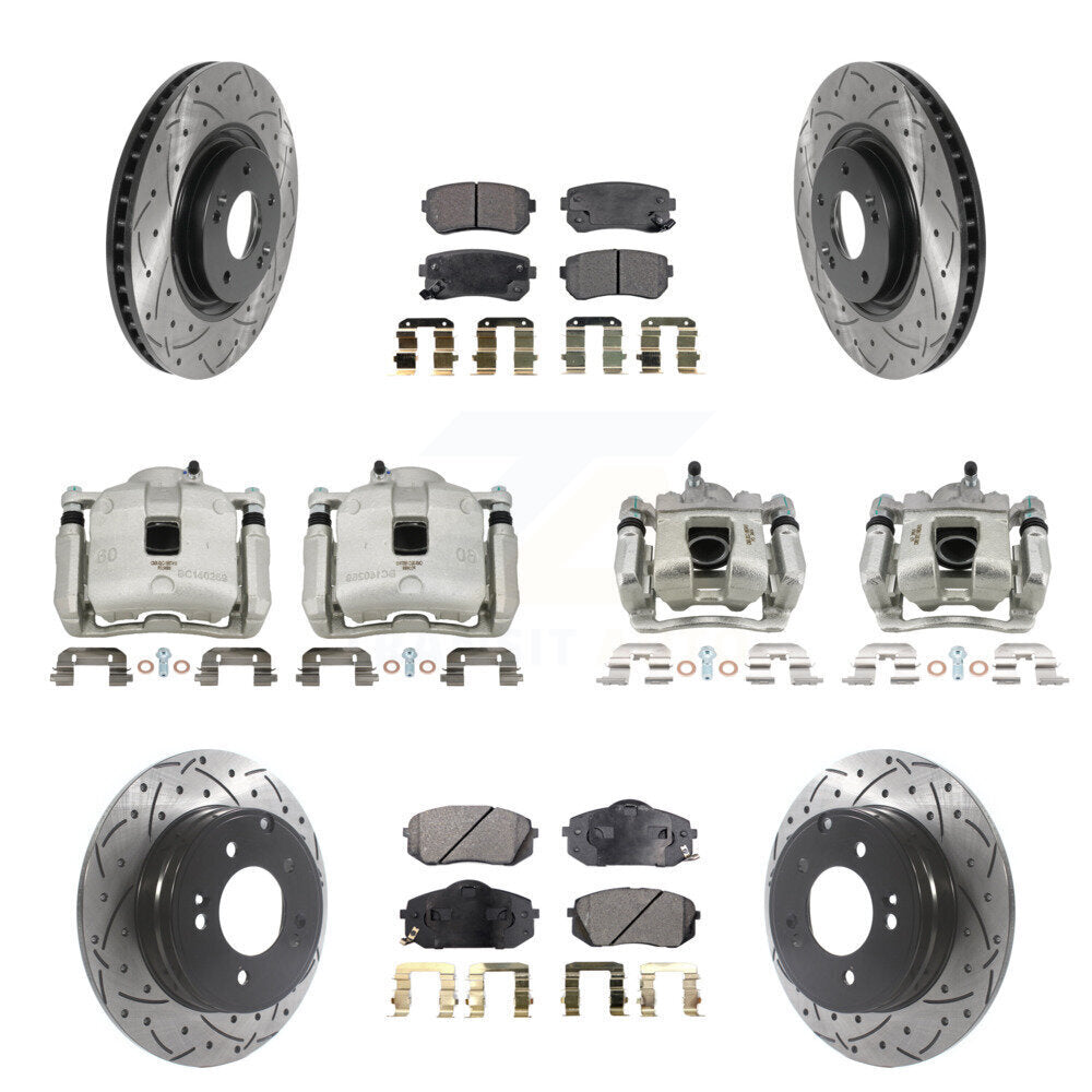 Front Rear Disc Brake Coated Caliper Drilled Slot Rotor Semi-Metallic Pad Kit (10Pc) For KCD-100360P