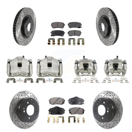 Front Rear Disc Brake Coated Caliper Drilled Slot Rotor Semi-Metallic Pad Kit (10Pc) For KCD-100360P