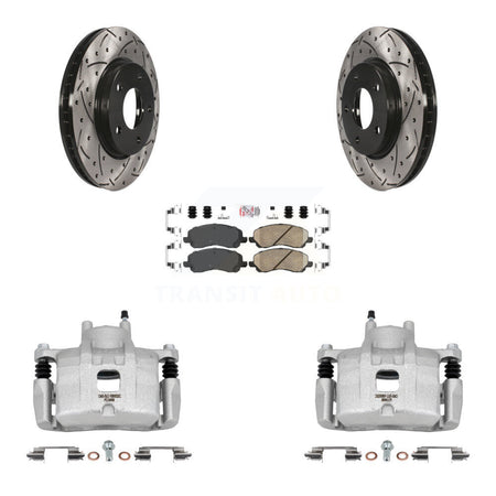 Front Disc Brake Coated Caliper Drilled Slot Rotor Ceramic Pad Kit For Mitsubishi Lancer KCD-100361N