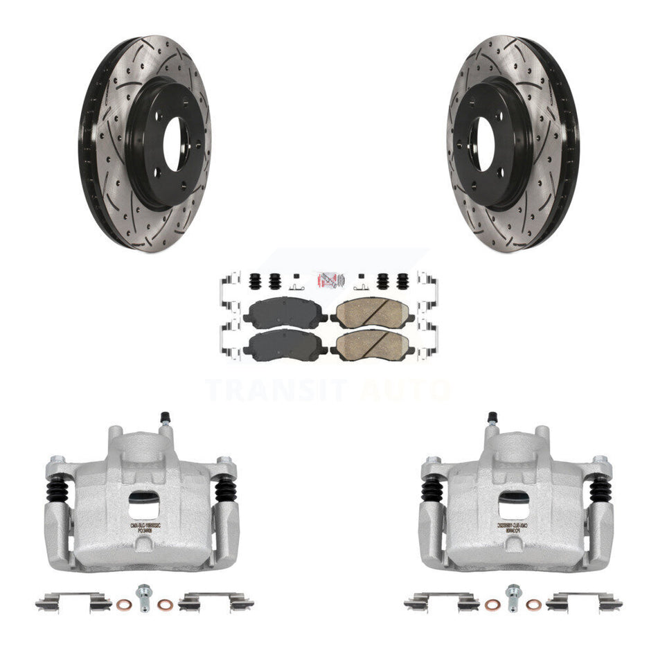 Front Disc Brake Coated Caliper Drilled Slot Rotor Ceramic Pad Kit For Mitsubishi Lancer KCD-100361N