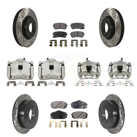 Front Rear Brake Coated Caliper Drill Slot Rotor Ceramic Pad Kit (10Pc) For Kia Sportage KCD-100361T