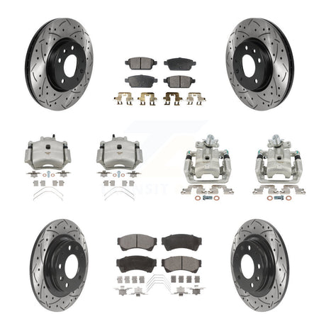 Front Rear Brake Caliper Drill Slot Rotor Semi-Metallic Pad Kit (10Pc) For Ford Fusion 6 KCD-100362P