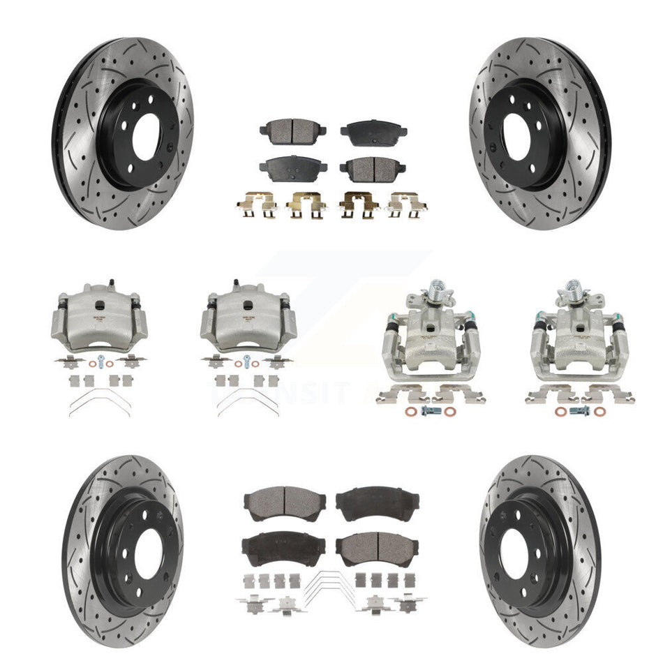 Front Rear Brake Caliper Drill Slot Rotor Semi-Metallic Pad Kit (10Pc) For Ford Fusion 6 KCD-100362P