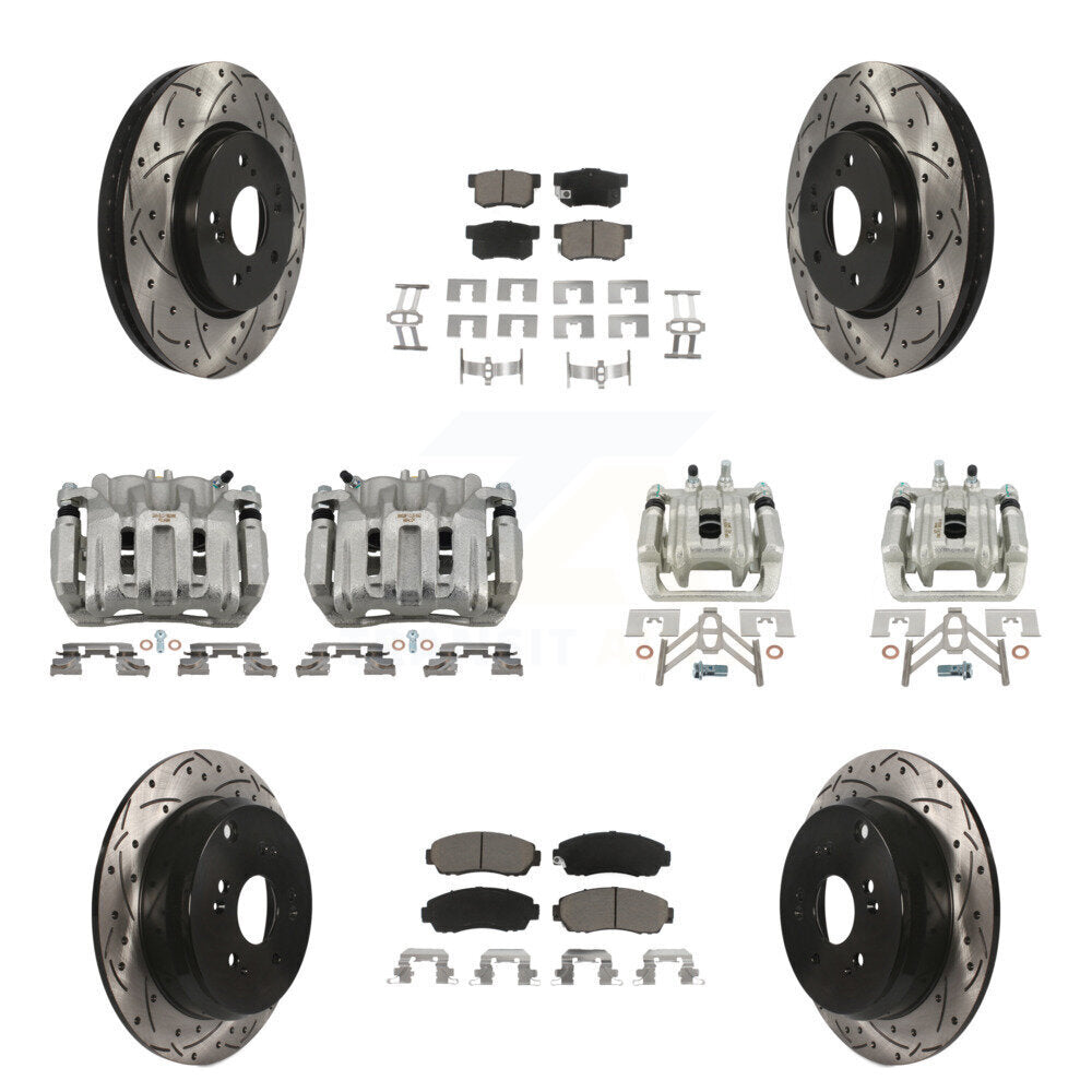 Front Rear Brake Coated Caliper Drill Slotted Rotor Ceramic Pad Kit (10Pc) For Acura RDX KCD-100363C
