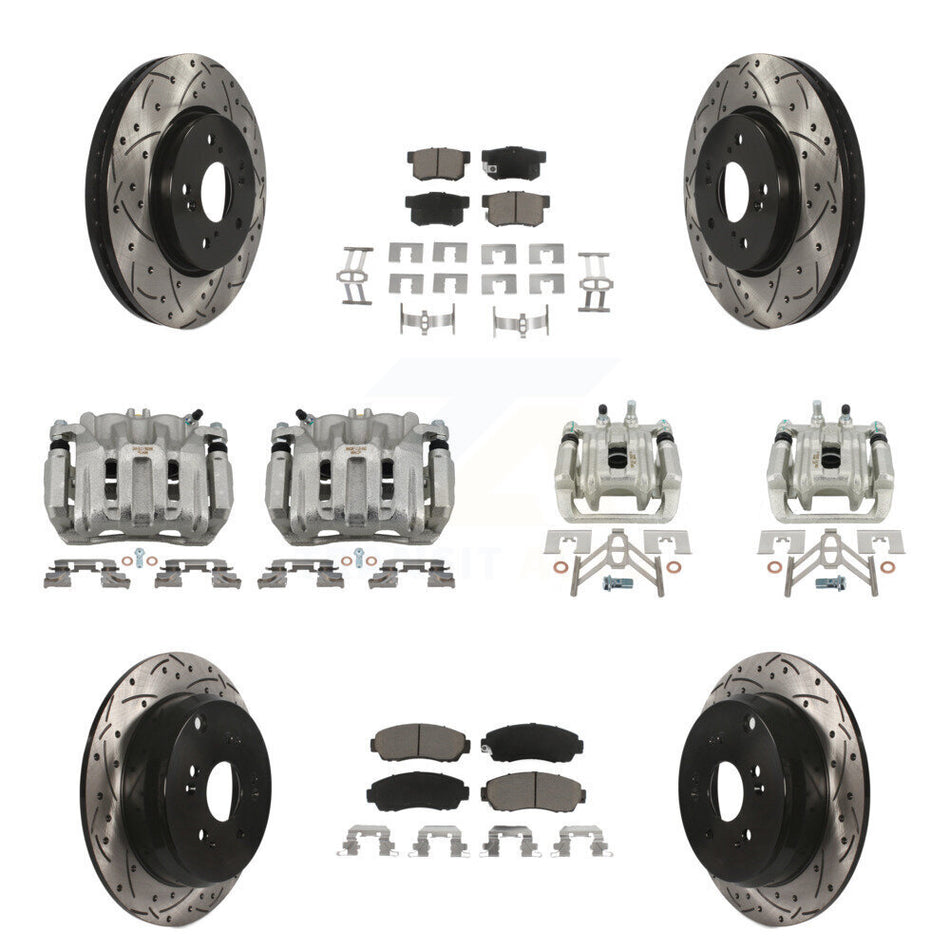 Front Rear Brake Coated Caliper Drill Slotted Rotor Ceramic Pad Kit (10Pc) For Acura RDX KCD-100363C