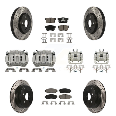 Front Rear Brake Caliper Drill Slotted Rotor Ceramic Pad Kit (10Pc) For Honda CR-V Acura KCD-100364C