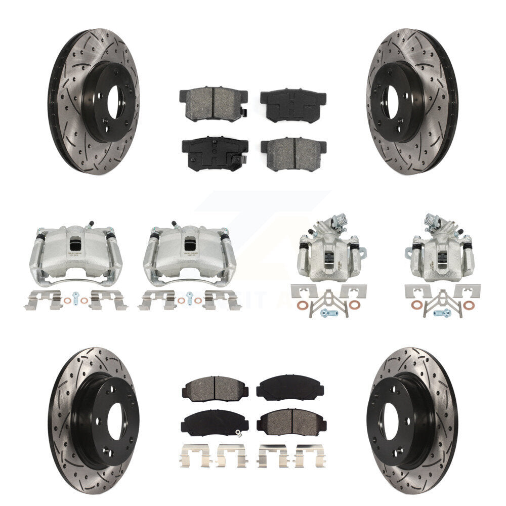 Front Rear Brake Caliper Drill Slotted Rotors Semi-Metallic Pad Kit (10Pc) For Acura CSX KCD-100364S