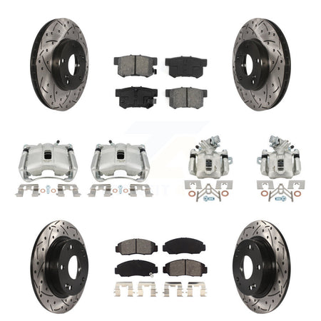 Front Rear Brake Caliper Drill Slotted Rotors Semi-Metallic Pad Kit (10Pc) For Acura CSX KCD-100364S