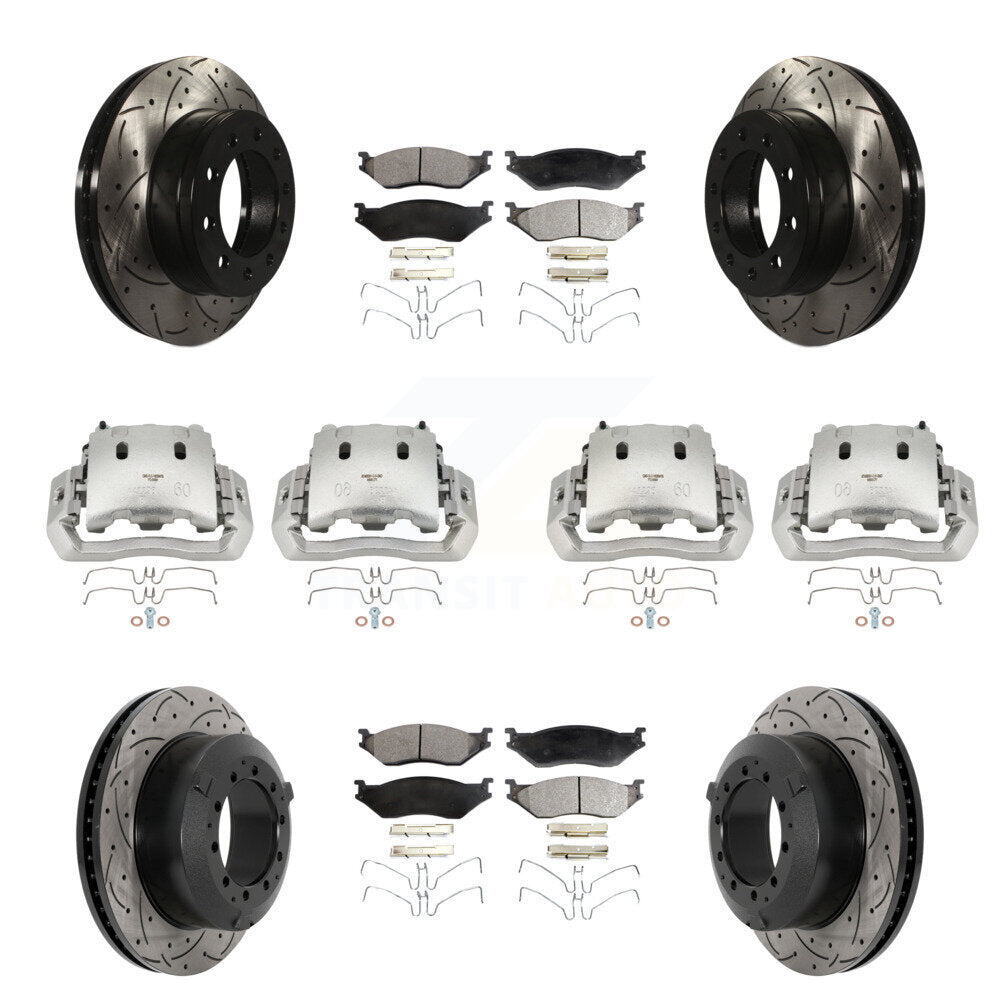 Front Rear Brake Caliper Drill Slotted Rotor Ceramic Pad Kit (10Pc) For Ford F-450 Super KCD-100364T