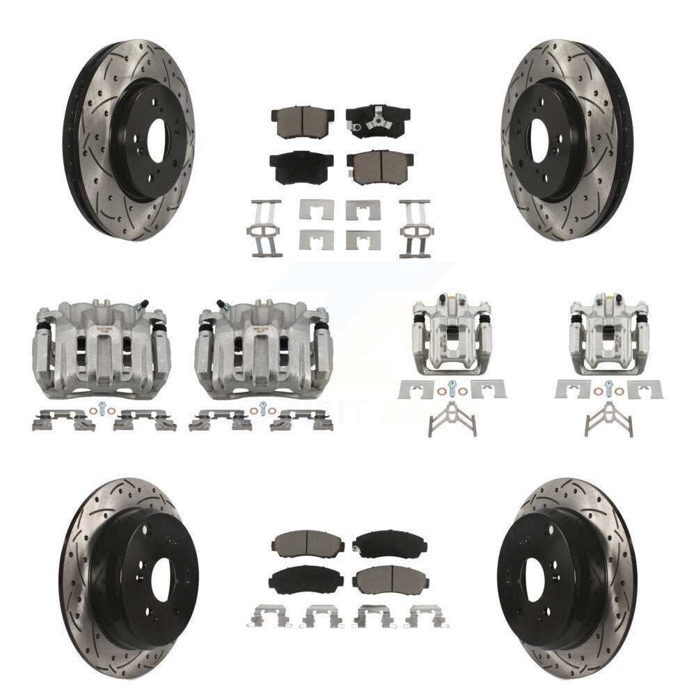 Front Rear Brake Coated Caliper Drilled Slot Rotor Ceramic Pad Kit (10Pc) For Honda CR-V KCD-100365C