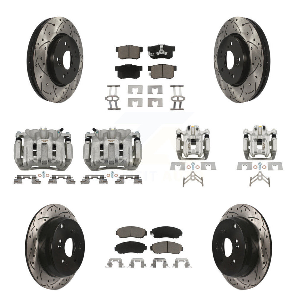 Front Rear Brake Coated Caliper Drilled Slot Rotor Ceramic Pad Kit (10Pc) For Honda CR-V KCD-100365C