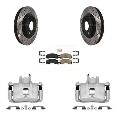 Front Disc Brake Coated Caliper Drilled Slot Rotor Ceramic Pad Kit For Mitsubishi Lancer KCD-100365N