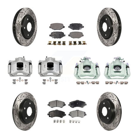 Front Rear Brake Coat Caliper Drill Slot Rotors Semi-Metallic Pad Kit (10Pc) For Ram C/V KCD-100365P