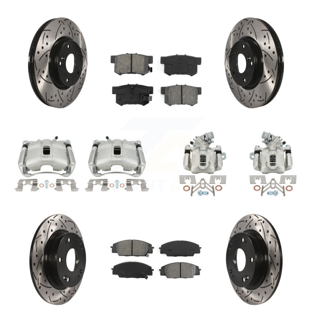 Front Rear Brake Caliper Drill Slotted Rotors Semi-Metallic Pad Kit (10Pc) For Acura CSX KCD-100365S