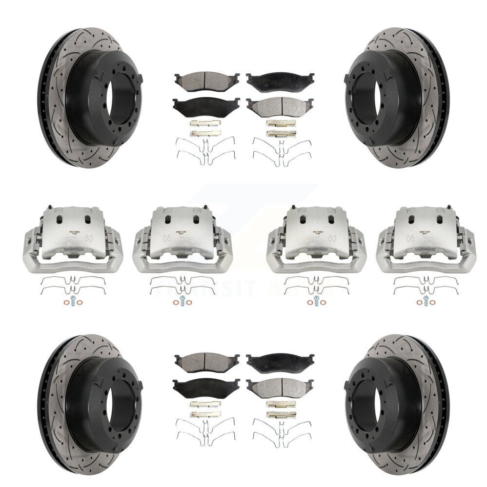 Front Rear Caliper Drilled Slot Rotor Ceramic Pad Kit (10Pc) For International TerraStar KCD-100365T