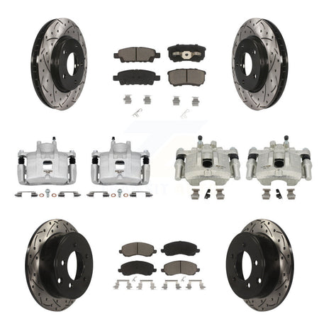 Front Rear Brake Caliper Drilled Slot Rotor Ceramic Pad Kit (10Pc) For Mitsubishi Lancer KCD-100366C