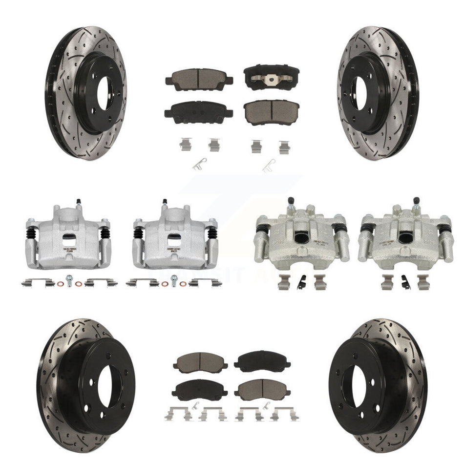 Front Rear Brake Caliper Drilled Slot Rotor Ceramic Pad Kit (10Pc) For Mitsubishi Lancer KCD-100366C