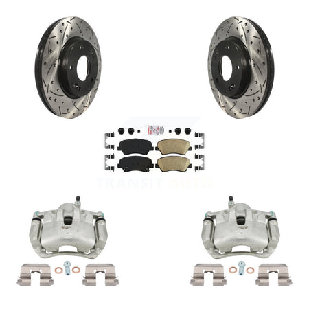 Front Brake Caliper Drill Slotted Rotor Ceramic Pad Kit For Hyundai Elantra GT Kia Forte KCD-100366N