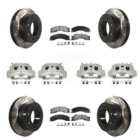 Front Rear Brake Caliper Drill Slot Rotor Semi-Metallic Pad Kit (10Pc) For GMC Chevrolet KCD-100366P