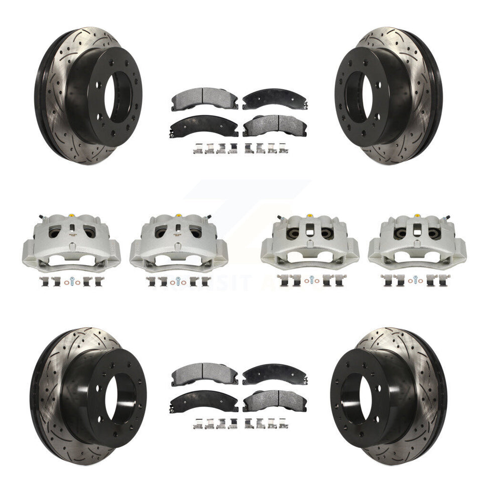 Front Rear Brake Caliper Drill Slot Rotor Semi-Metallic Pad Kit (10Pc) For GMC Chevrolet KCD-100366P