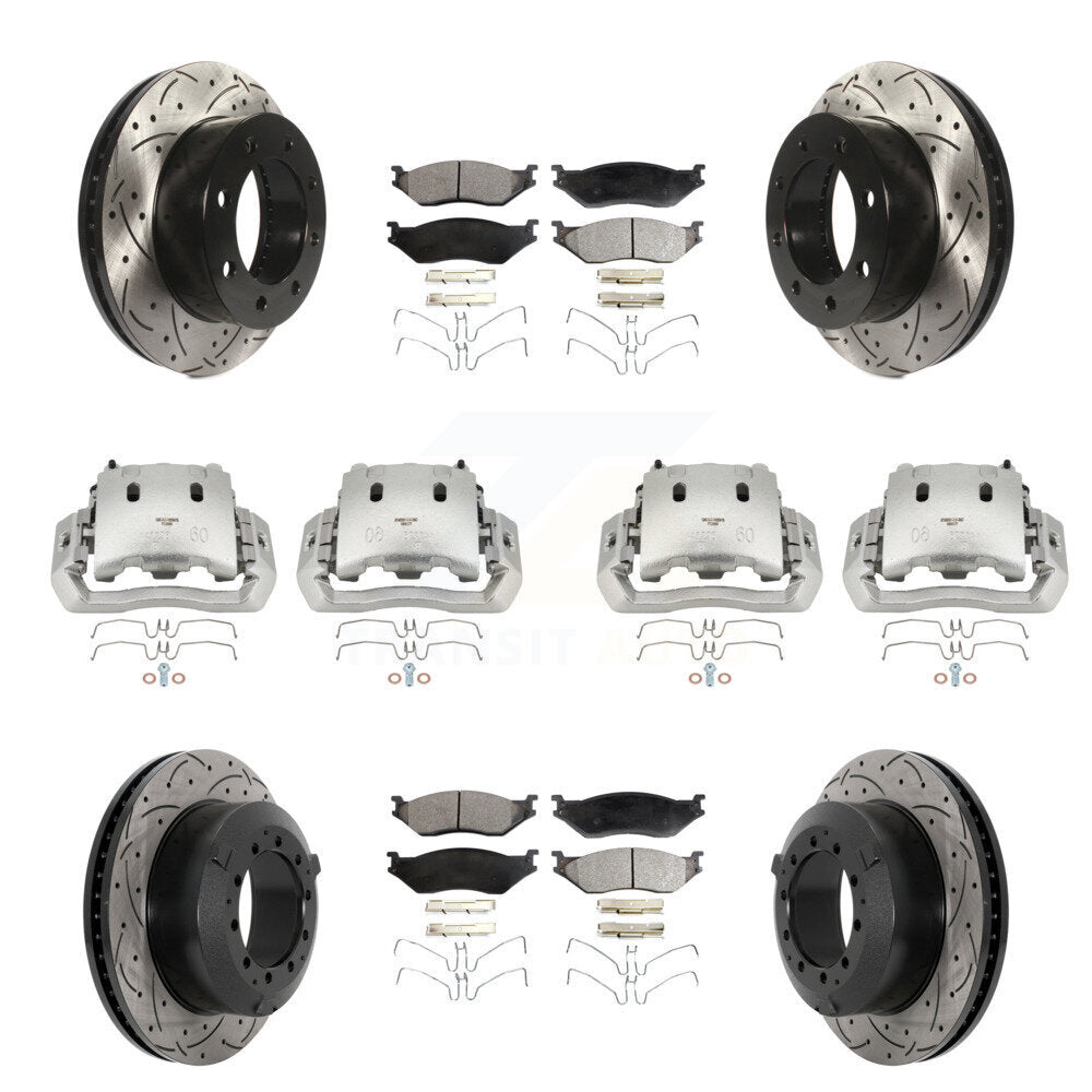 Front Rear Disc Brake Coated Caliper Drilled Slotted Rotors & Ceramic Pad Kit (10Pc) For KCD-100366T