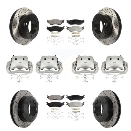 Front Rear Disc Brake Coated Caliper Drilled Slotted Rotors & Ceramic Pad Kit (10Pc) For KCD-100366T