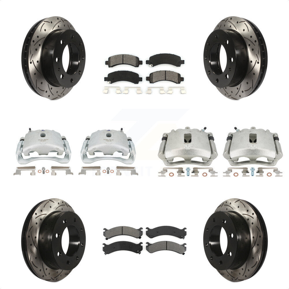 Front Rear Disc Brake Coated Caliper Drilled Slotted Rotors And Semi-Metallic Pads Kit (10Pc) For Chevrolet Express 2500 GMC Savana KCD-100367S by Transit Auto