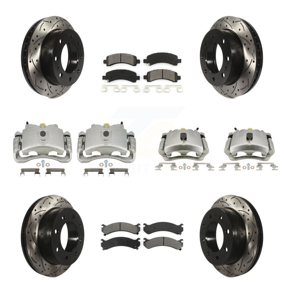 Front Rear Disc Brake Coated Caliper Drilled Slotted Rotors And Semi-Metallic Pads Kit (10Pc) For Chevrolet Express 2500 GMC Savana KCD-100367S
