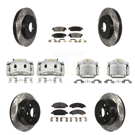 Front Rear Brake Caliper Drill Slot Rotor Semi-Metallic Pad Kit (10Pc) For GMC Sierra XL KCD-100368P