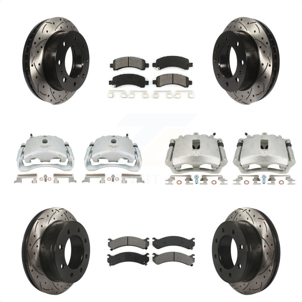 Front Rear Disc Brake Coated Caliper Drilled Slotted Rotors And Semi-Metallic Pads Kit (10Pc) For Chevrolet Express 2500 GMC Savana KCD-100368S by Transit Auto