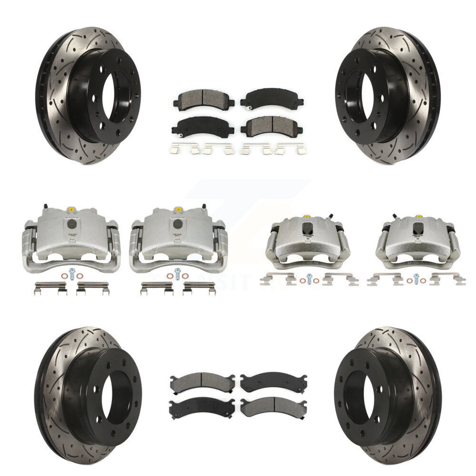 Front Rear Disc Brake Coated Caliper Drilled Slotted Rotors And Semi-Metallic Pads Kit (10Pc) For Chevrolet Express 2500 GMC Savana KCD-100368S