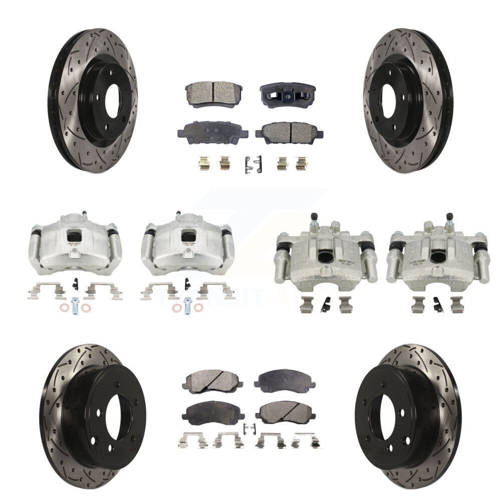 Front Rear Brake Caliper Drill Slot Rotors Ceramic Pad Kit (10Pc) For Jeep Patriot Dodge KCD-100368T