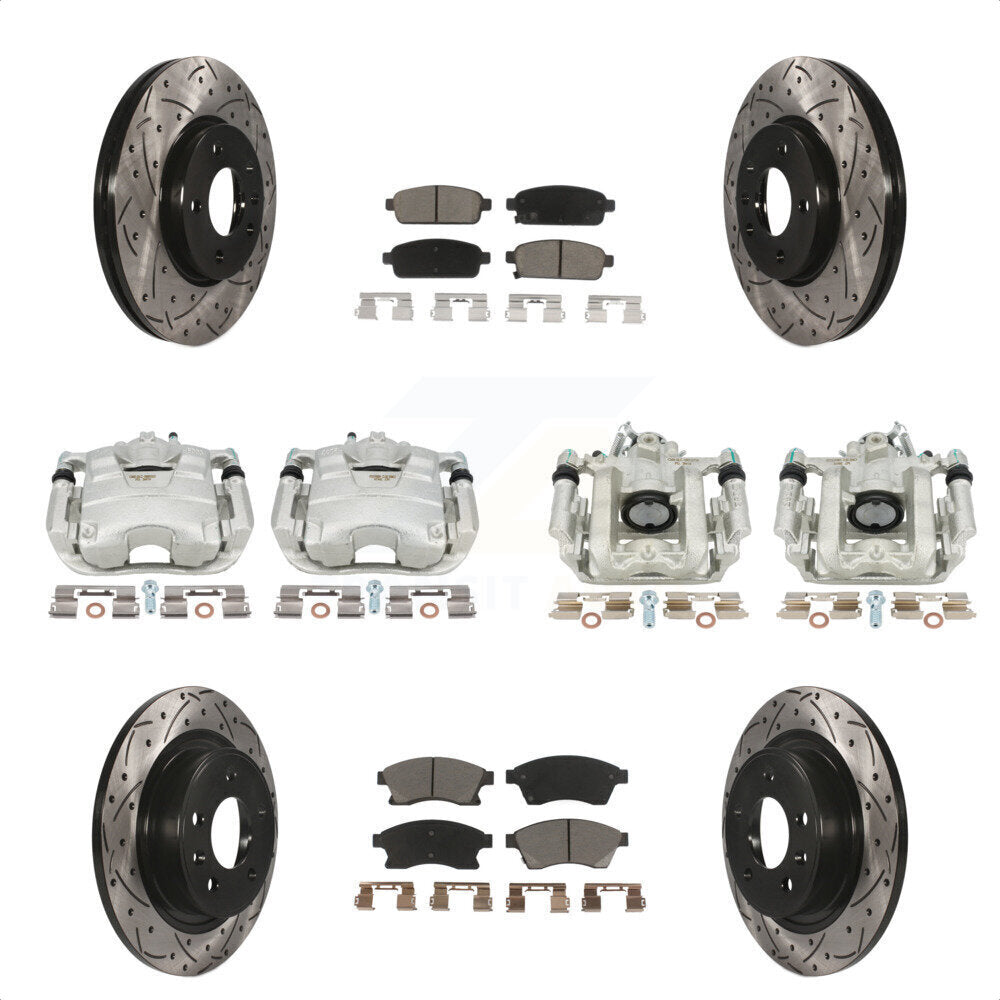 Front Rear Disc Brake Coated Caliper Drilled Slotted Rotors And Ceramic Pads Kit (10Pc) For Chevrolet Cruze Volt KCD-100369C by Transit Auto