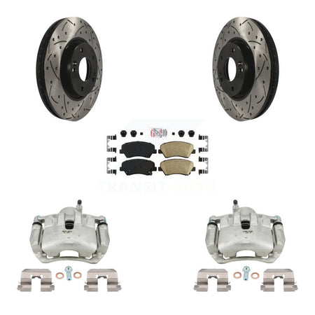Front Disc Brake Coated Caliper Drilled Slotted Rotors And Ceramic Pad Kit For Kia Forte KCD-100369N