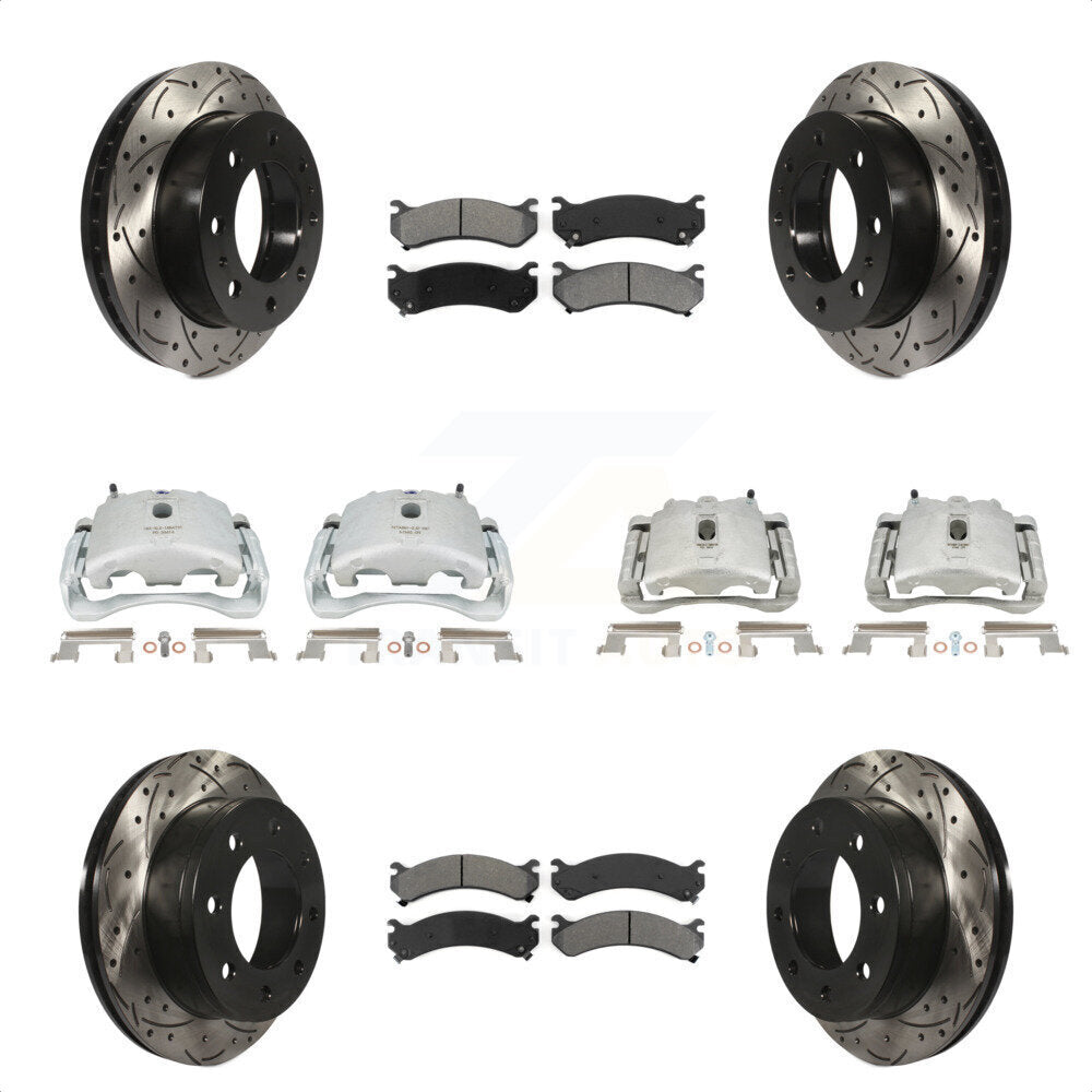 Front Rear Brake Coated Caliper Drill Slotted Rotors Semi-Metallic Pad Kit (10Pc) For Chevrolet Silverado 2500 HD GMC Sierra Hummer H2 1500 Suburban Yukon XL Avalanche Classic KCD-100369S by Transit Auto