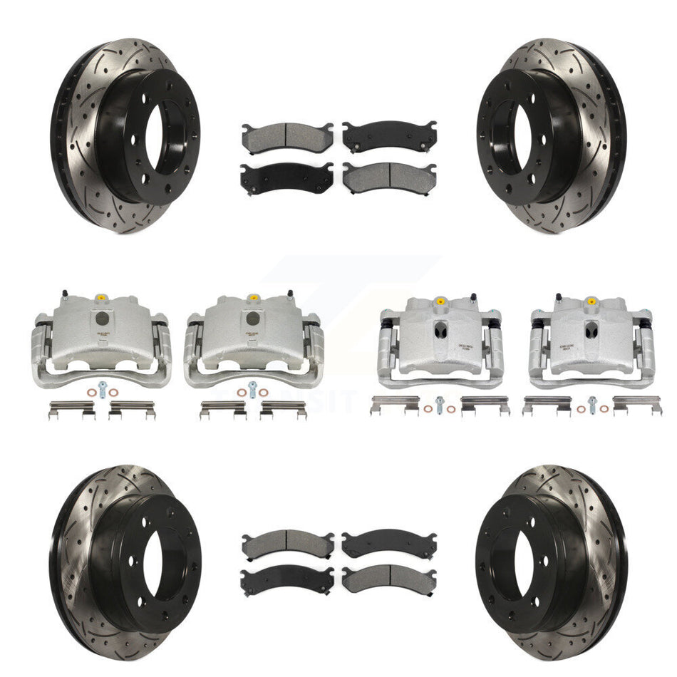 Front Rear Brake Coated Caliper Drill Slotted Rotors Semi-Metallic Pad Kit (10Pc) For Chevrolet Silverado 2500 HD GMC Sierra Hummer H2 1500 Suburban Yukon XL Avalanche Classic KCD-100369S