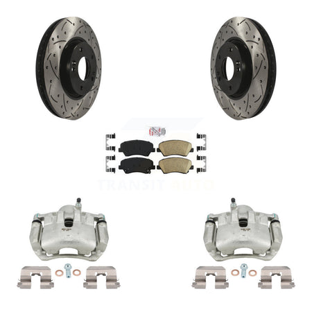 Front Disc Brake Coated Caliper Drilled Slotted Rotors And Ceramic Pad Kit For Kia Forte KCD-100370N