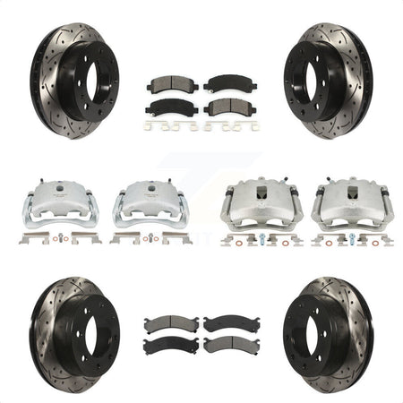 Front Rear Disc Brake Coated Caliper Drilled Slotted Rotors And Semi-Metallic Pads Kit (10Pc) For Chevrolet Express 2500 GMC Savana KCD-100370S by Transit Auto