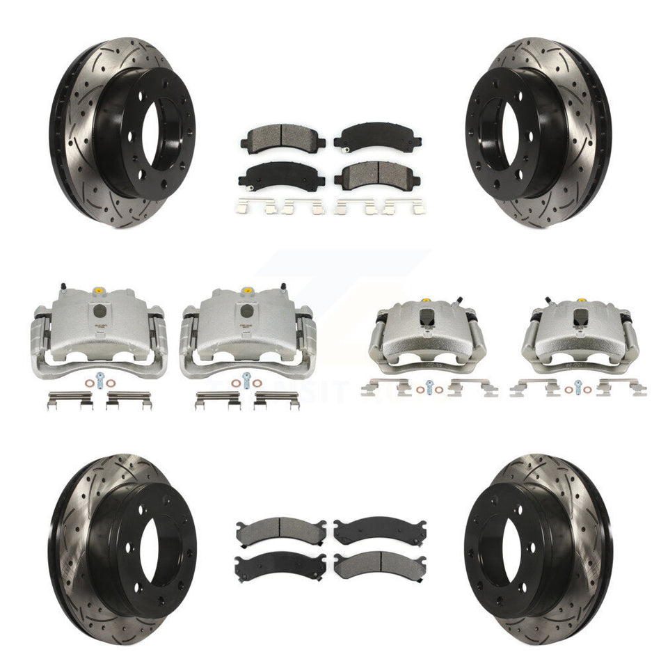 Front Rear Disc Brake Coated Caliper Drilled Slotted Rotors And Semi-Metallic Pads Kit (10Pc) For Chevrolet Express 2500 GMC Savana KCD-100370S