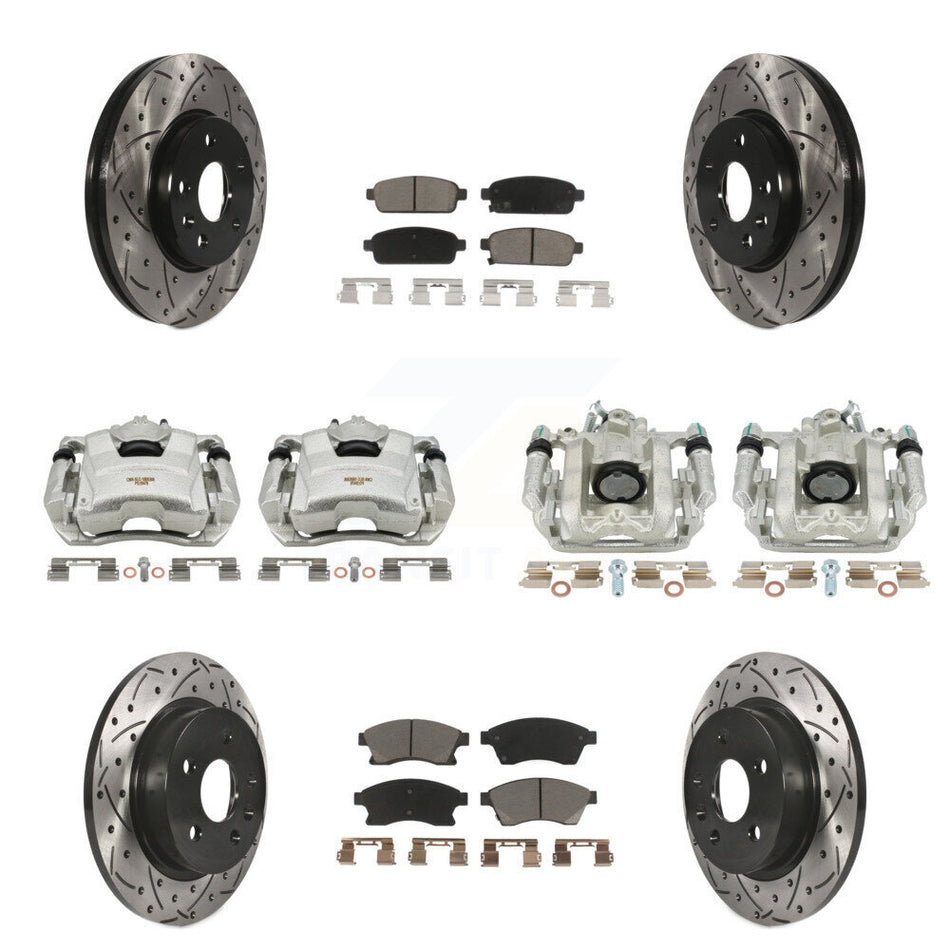 Front Rear Disc Brake Coated Caliper Drilled Slotted Rotors And Ceramic Pads Kit (10Pc) For Chevrolet Cruze Limited KCD-100371C