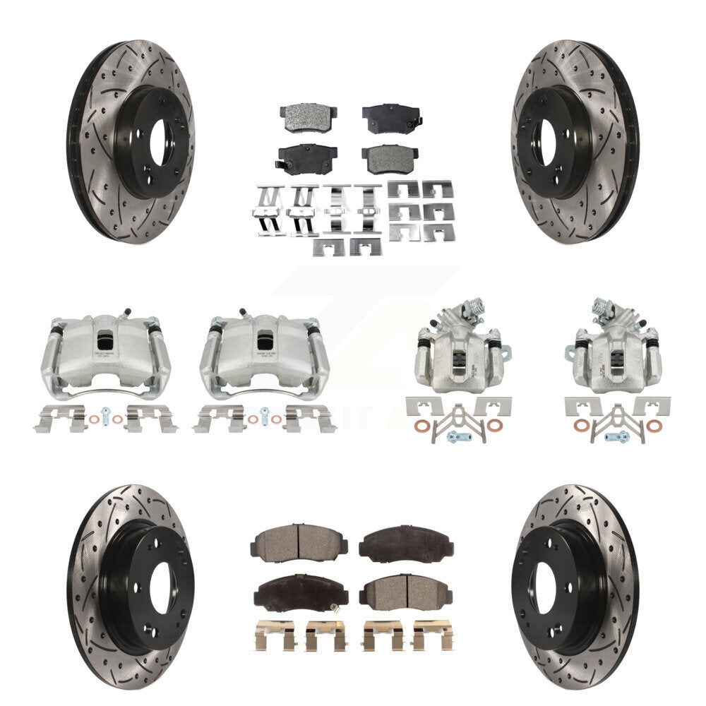 Front Rear Brake Caliper Drill Slotted Rotors Semi-Metallic Pad Kit (10Pc) For Acura CSX KCD-100371P