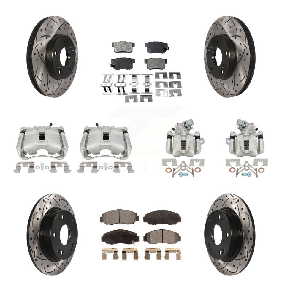 Front Rear Brake Caliper Drill Slotted Rotors Semi-Metallic Pad Kit (10Pc) For Acura CSX KCD-100371P