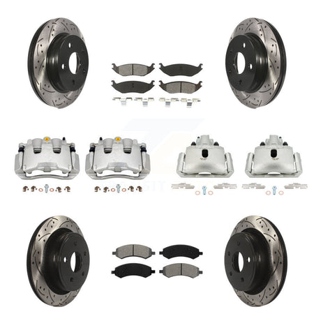 Front Rear Brake Coat Caliper Drill Slot Rotor Semi-Metallic Pad Kit (10Pc) For Chrysler KCD-100371S